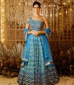 Blue Chevron Mirror Lehenga Set