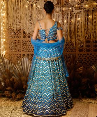 Blue Chevron Mirror Lehenga Set 2