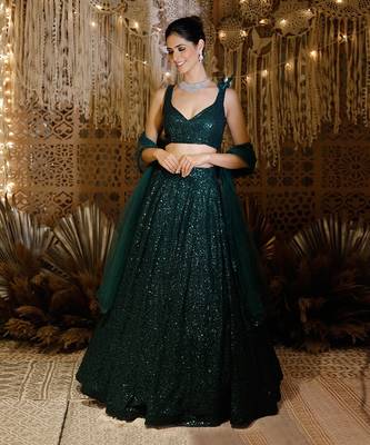 Green Shimmering Lehenga Set 2