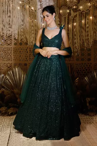 Green Shimmering Lehenga Set