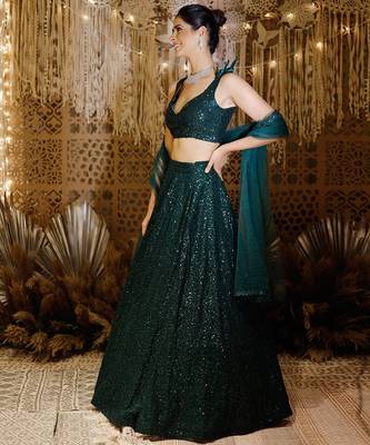 Green Shimmering Lehenga Set 3