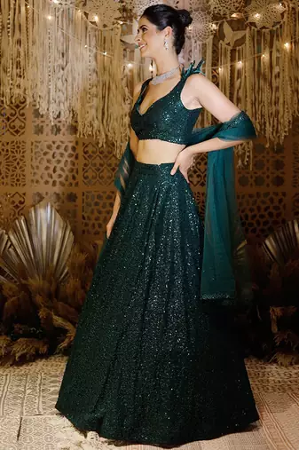 Green Shimmering Lehenga Set