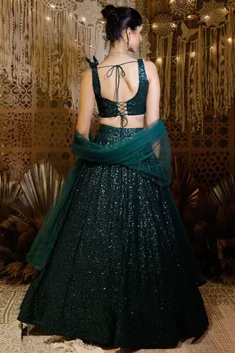 Green Shimmering Lehenga Set