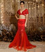 Red Contemporary Lace Lehenga Set