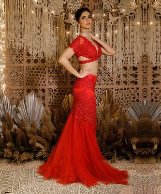 Red Contemporary Lace Lehenga Set 2