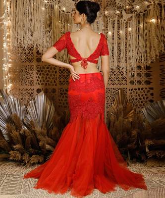 Red Contemporary Lace Lehenga Set 3