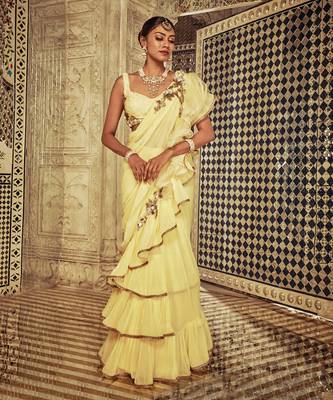 Yellow Ruffle Saree 1