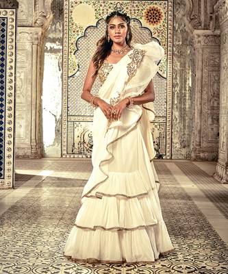 Ivory Ruffle Saree 1