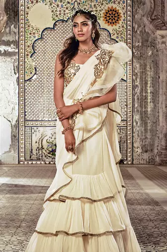 Ivory Ruffle Saree