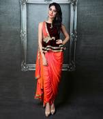 Orange And Marron Peplum Drape Saree