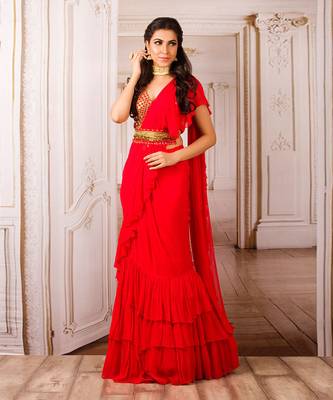 Red Ruffle Saree 1