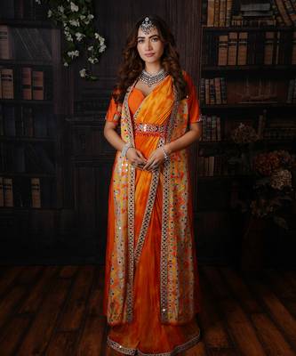 Orange Sunrise Jacket Saree 1