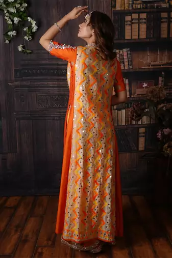 Orange Sunrise Jacket Saree