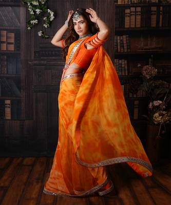 Orange Sunrise Jacket Saree 3