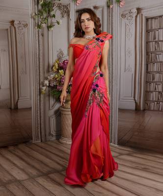 Two Tone Pink Dahlia Saree 1