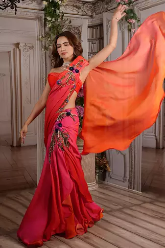 Two Tone Pink Dahlia Saree
