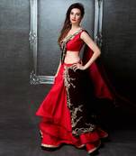 Red And Maroon Layered Saree Lehenga Set