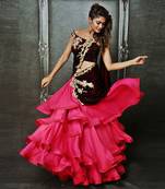 Pink And Maroon Chiffon Saree Lehenga Set