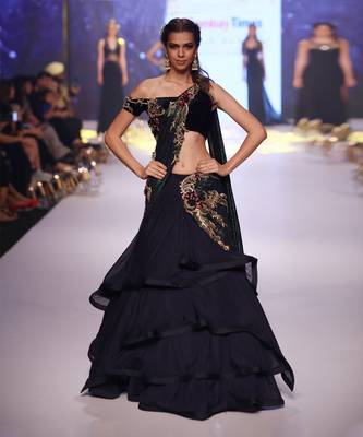 Midnight Blue Grecian Saree Lehenga Set 1