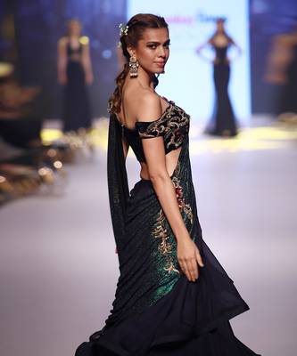 Midnight Blue Grecian Saree Lehenga Set 2