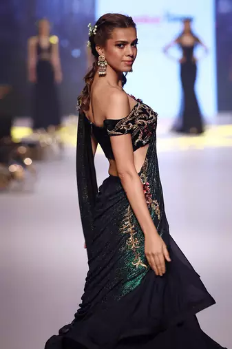 Midnight Blue Grecian Saree Lehenga Set