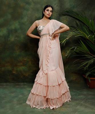 Pink Ruffle Saree 1