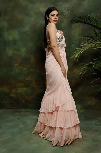 Pink Ruffle Saree