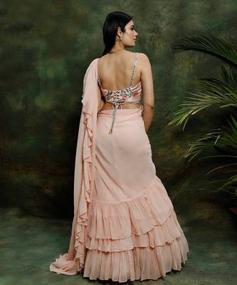 Pink Ruffle Saree 3
