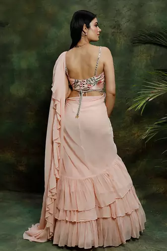 Pink Ruffle Saree