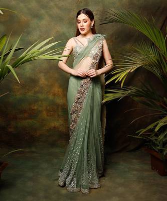 Pista Green Celadon Saree 1