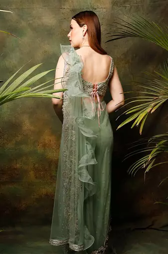 Pista Green Celadon Saree