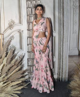 Pink Paradise Plazzo Saree 1