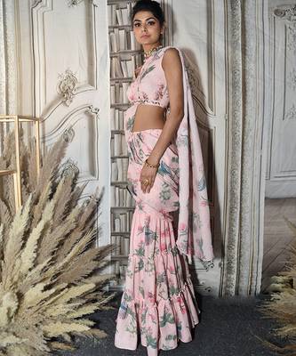 Pink Paradise Plazzo Saree 2