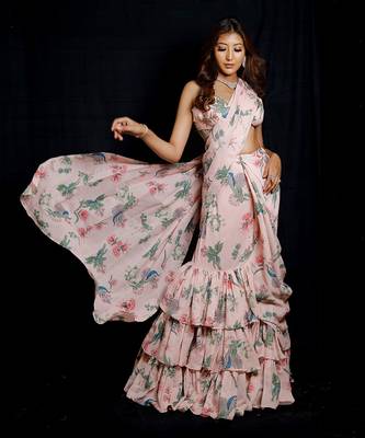 Pink Paradise Ruffle Saree 1