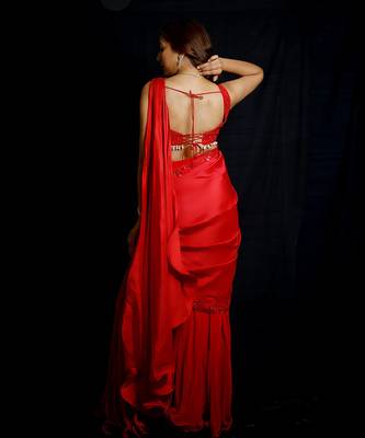 Red Shimmering Rouge Drape Saree 4