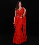Red Shimmering Rouge Ruffle Saree