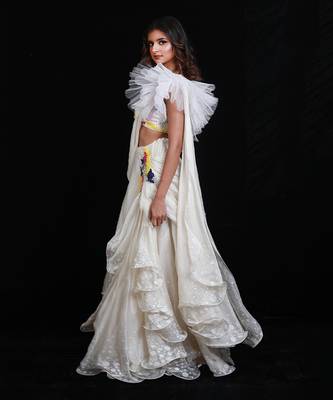 Ivory  Synchronized Scintillation Drape Saree 2