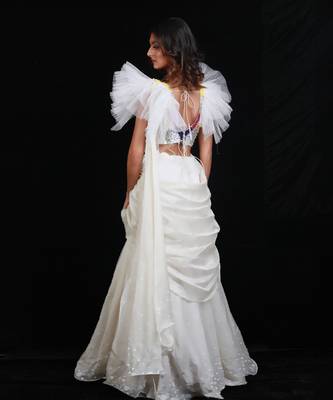Ivory  Synchronized Scintillation Drape Saree 3