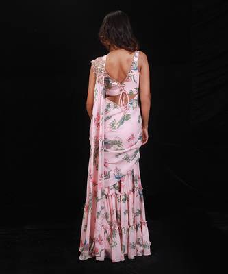 Pink Paradise Embroidered Palazzo Saree 2