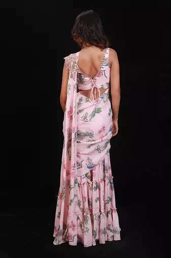 Pink Paradise Embroidered Palazzo Saree