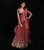 Salmon Pink Coin Ruffle Saree