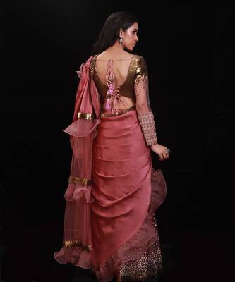 Salmon Pink Coin Ruffle Saree 3