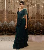Green Shimmering Ruffle Saree
