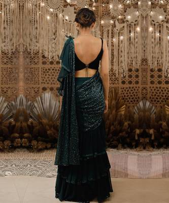 Green Shimmering Ruffle Saree 2