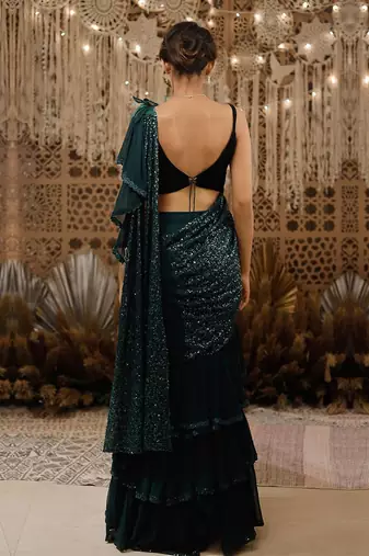 Green Shimmering Ruffle Saree