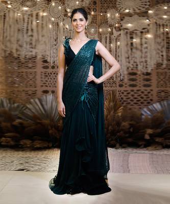 Green Shimmering Skirt Saree 1