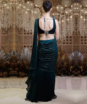 Green Shimmering Skirt Saree 2
