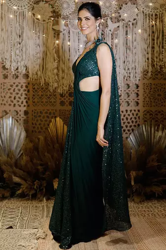 Green Shimmering Cross Saree