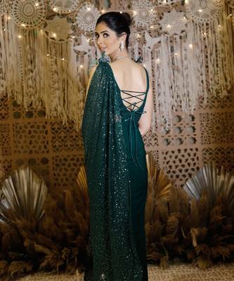 Green Shimmering Cross Saree 3