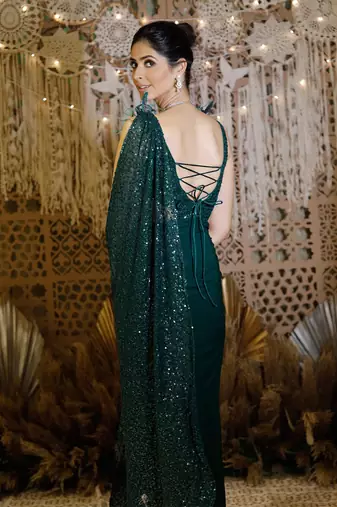 Green Shimmering Cross Saree
